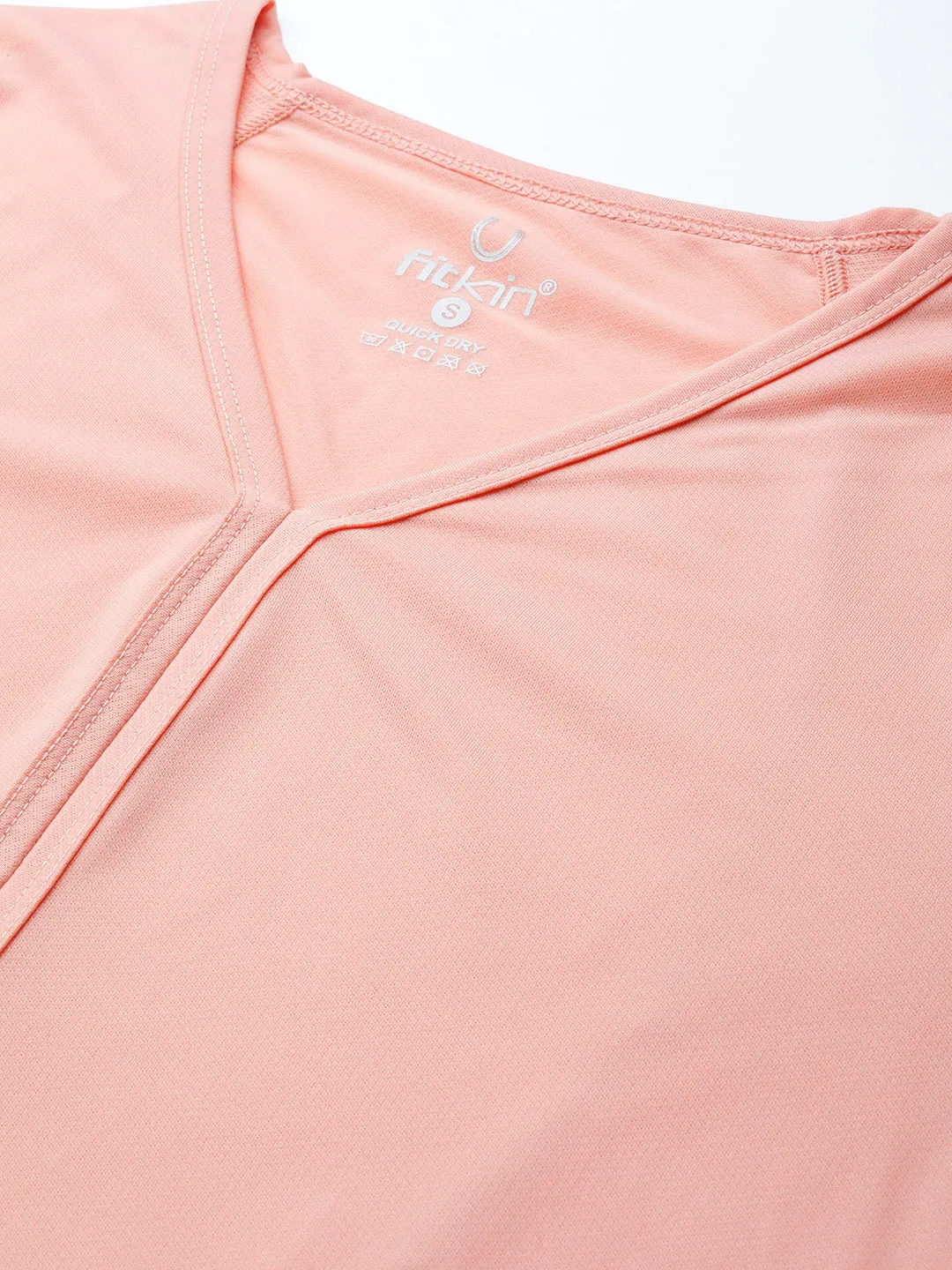 Women Peach V-Neck Slim Fit Training or Gym T-shirt