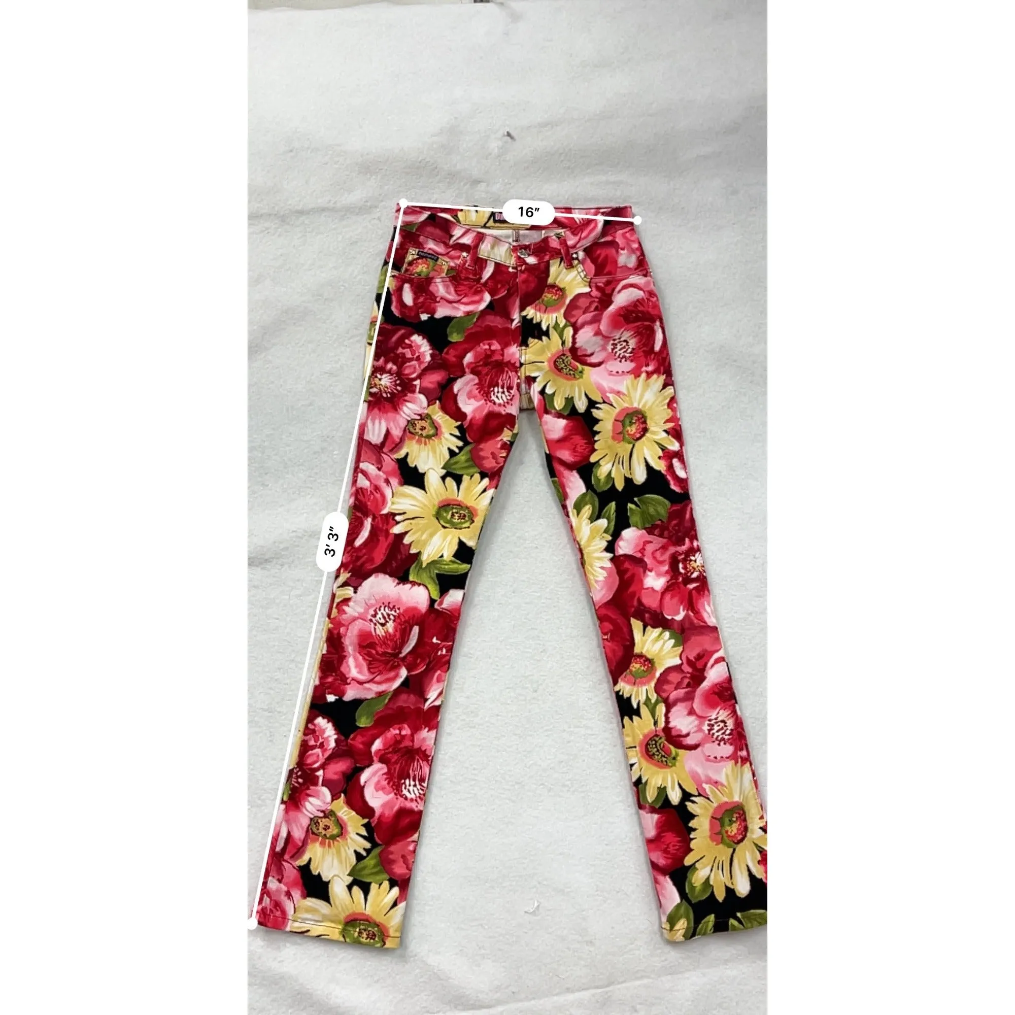 Womens Bubblegum Vibrant Floral Bootcut Pants Size 7/8 #6730