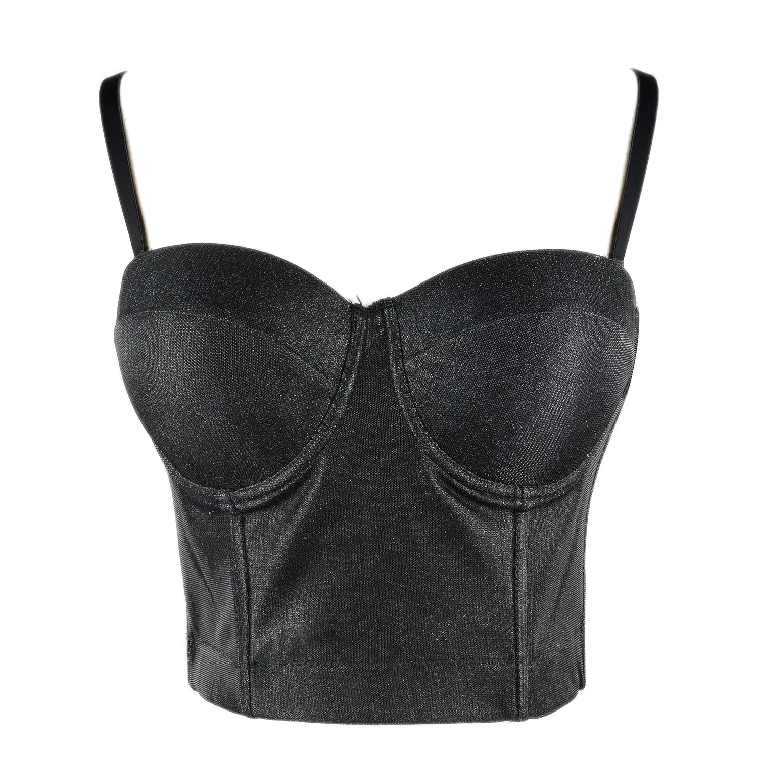 Women's Luxury Gold Powder Bustier Crop Top Sexy Prom Corset Top Bra Black