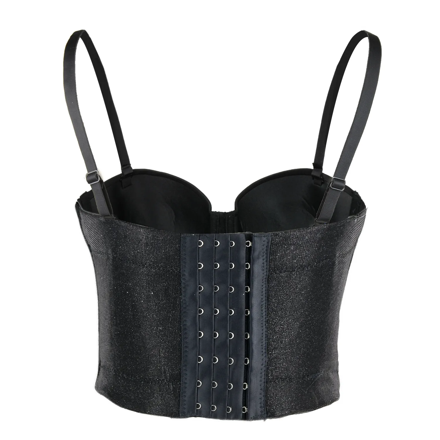 Women's Luxury Gold Powder Bustier Crop Top Sexy Prom Corset Top Bra Black