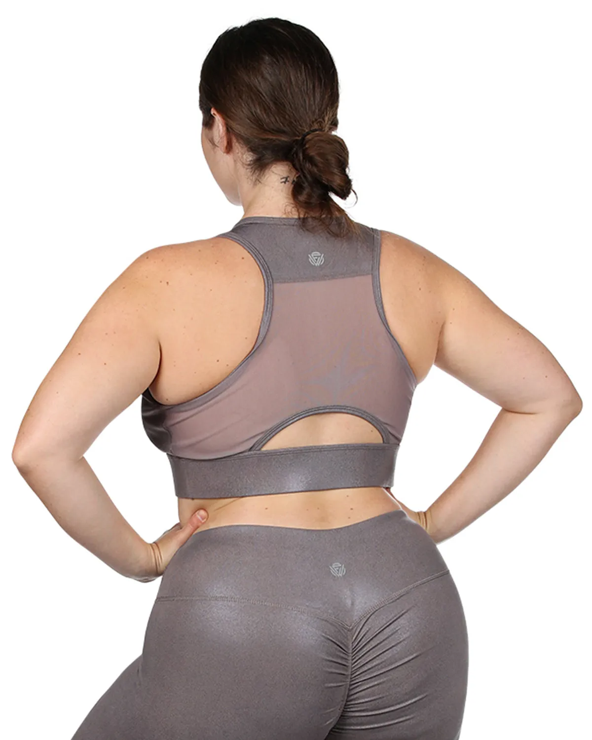 Women's Metallic Print Racerback Sports Bra with Removable Cups
