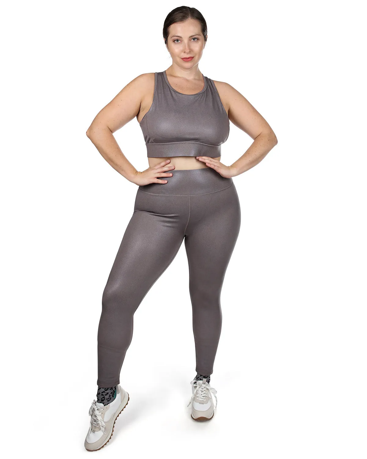 Women's Metallic Print Racerback Sports Bra with Removable Cups