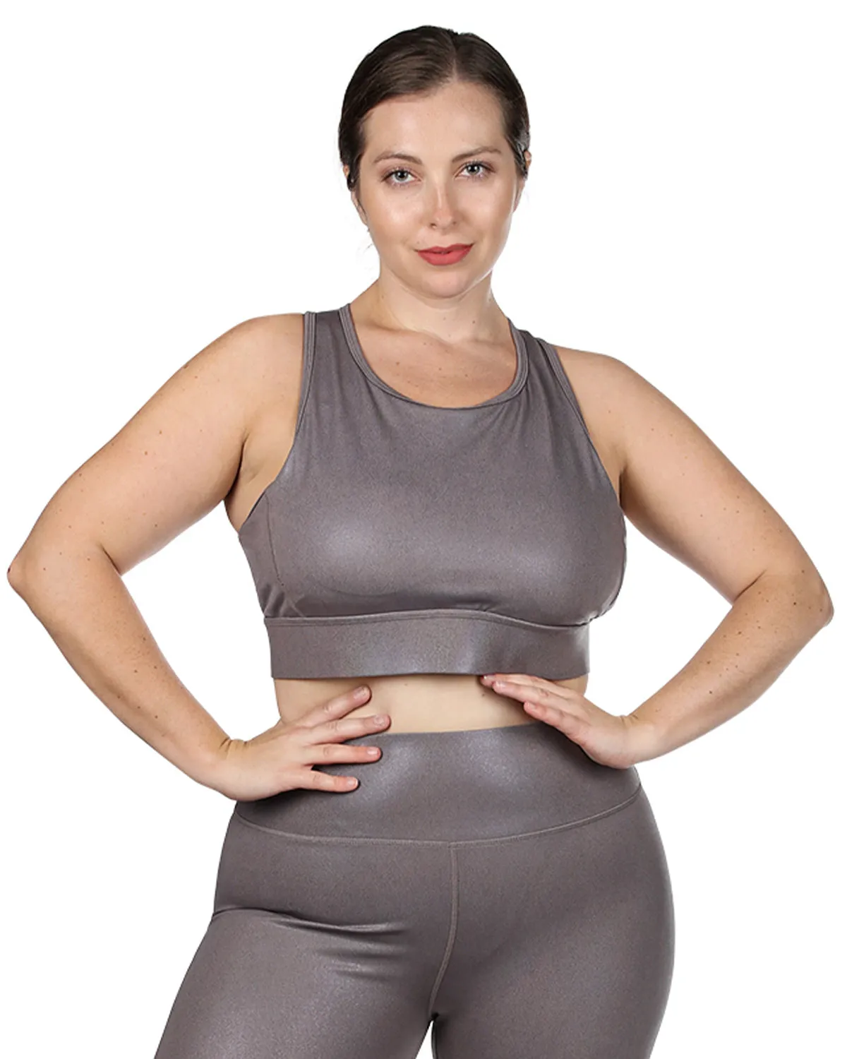 Women's Metallic Print Racerback Sports Bra with Removable Cups