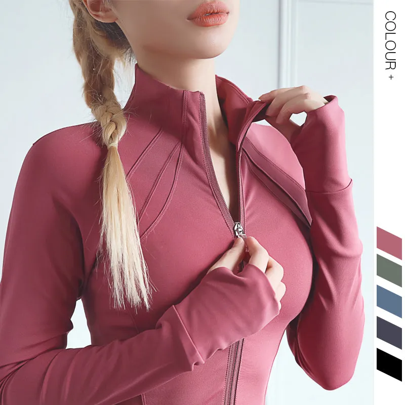 Women's small high collar running suit slim fit fitness long sleeve Lulu Yoga suit zipper Yoga jacket
