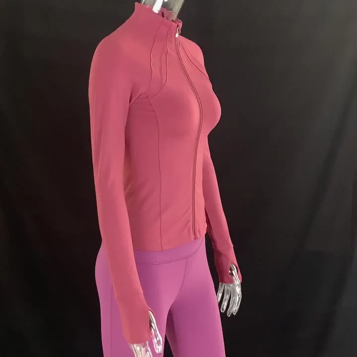 Women's small high collar running suit slim fit fitness long sleeve Lulu Yoga suit zipper Yoga jacket
