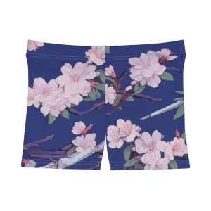 Workout Shorts - Astrid Matsyasana Katanas Cherry Blossoms