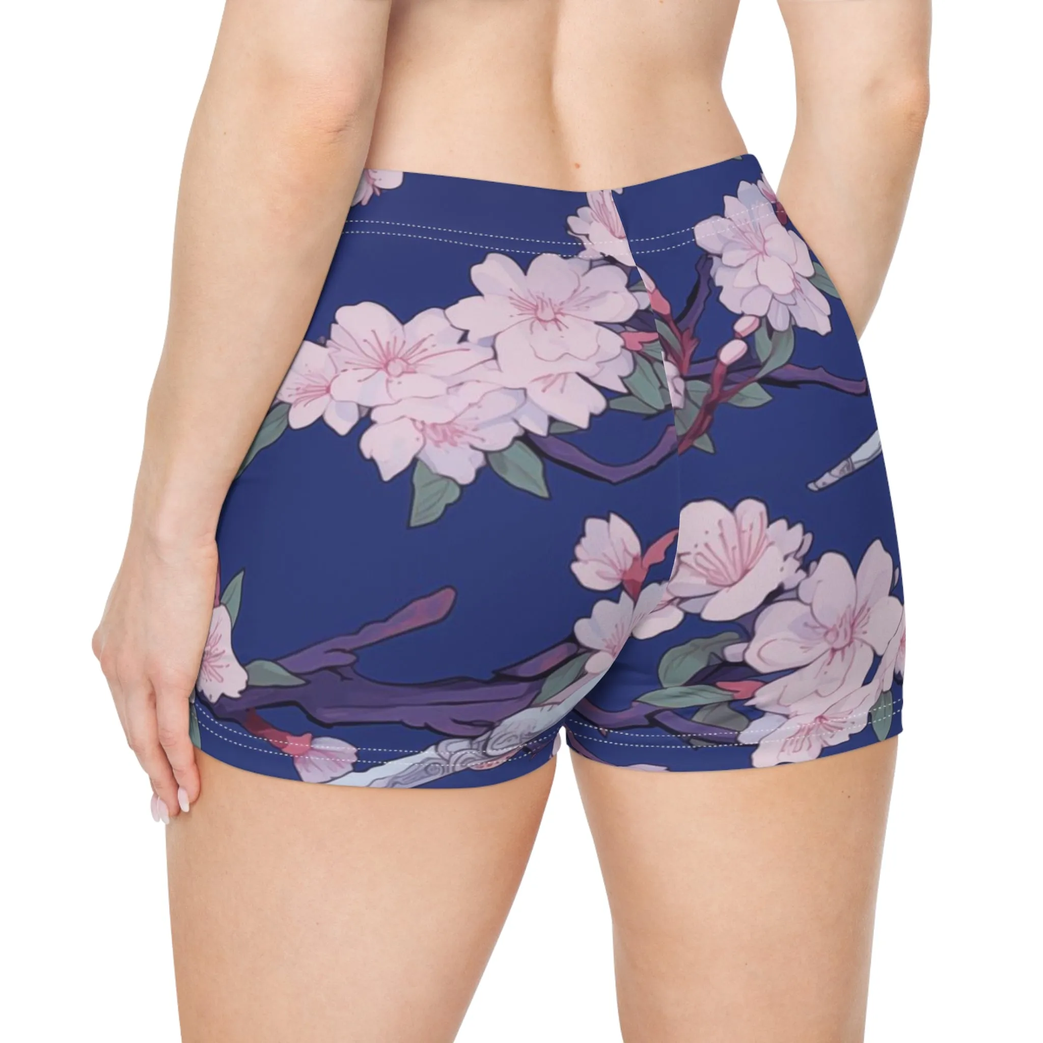 Workout Shorts - Astrid Matsyasana Katanas Cherry Blossoms